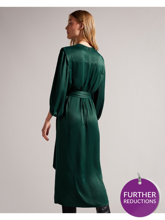 stillFront image of ted-baker-josina-belted-midi-dress-with-exaggerated-shoulder-green