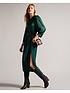  image of ted-baker-josina-belted-midi-dress-with-exaggerated-shoulder-green