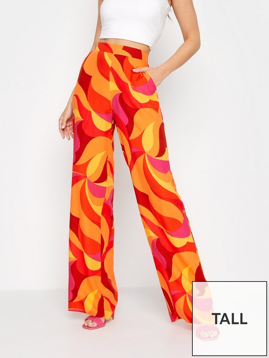 front image of long-tall-sally-swirl-wide-leg-trouser-orange