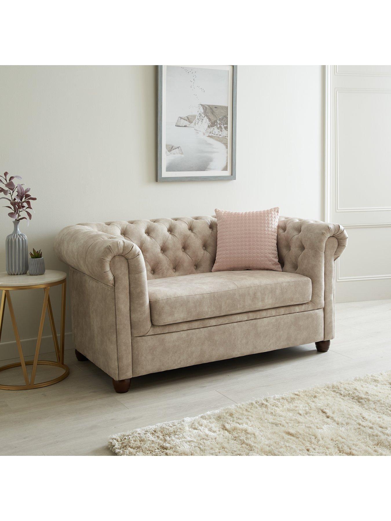 Very Home Chester Chesterfield Leather Look 2 Seater Sofa - Pebble - FSC® Certified