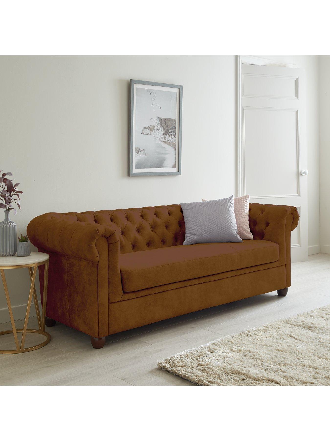The Very Collection Chester Leather Look 3 Seater Sofa - Chocolate - FSC® Certified