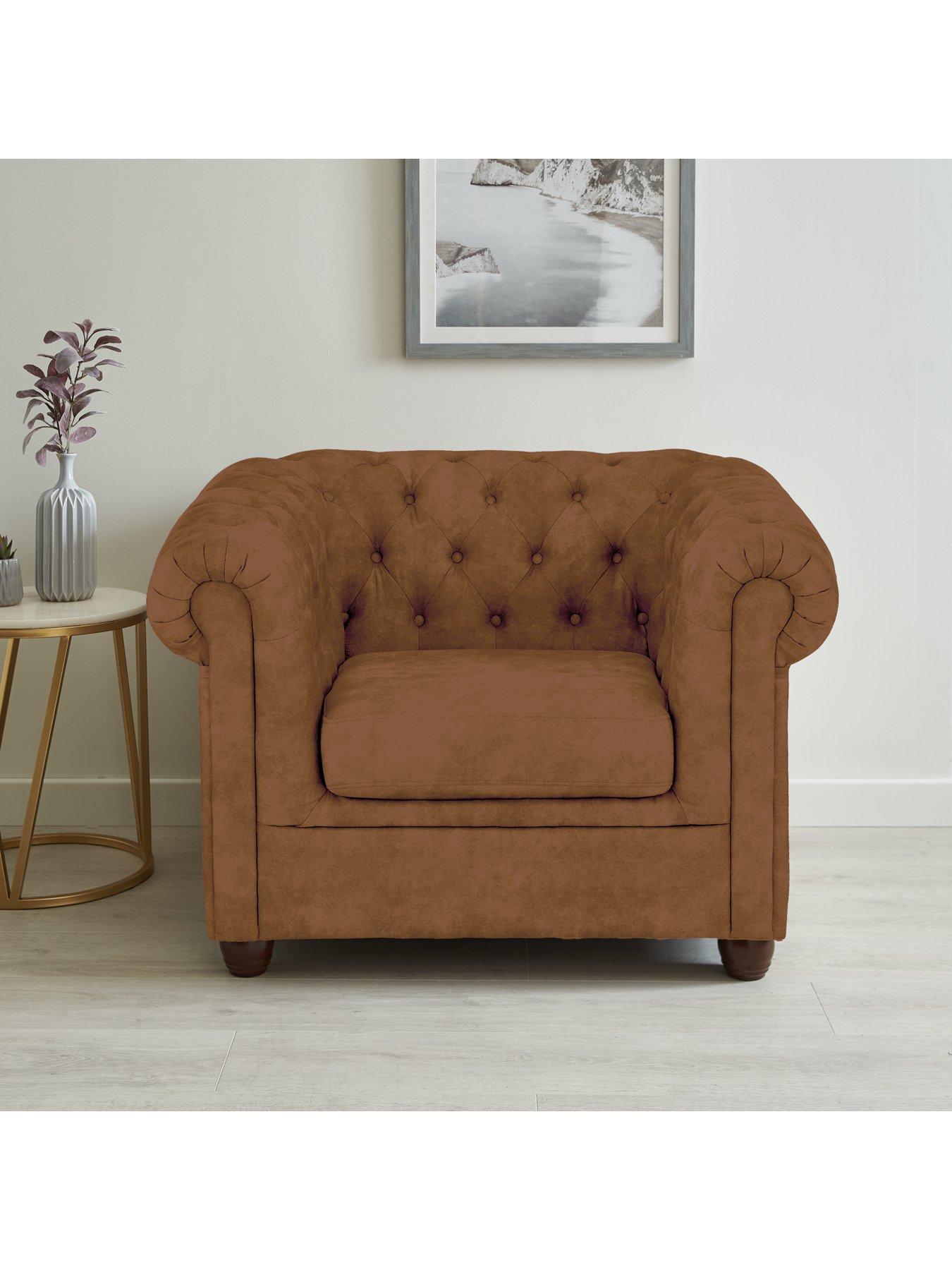 Image 1 of 6 of Very Home Chester Chesterfield Leather Look&nbsp;Armchair - Chocolate&nbsp;- FSC&reg; Certified