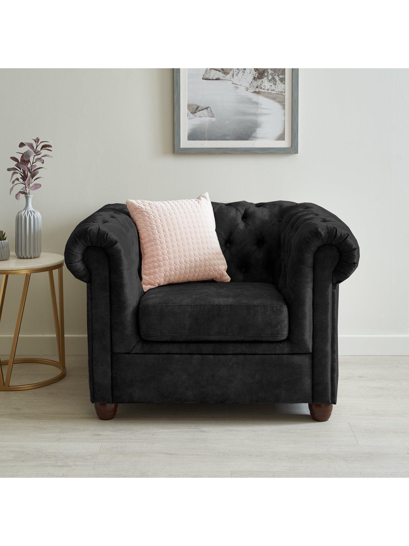 Very Home Chester Chesterfield Leather Look Armchair - Black - FSC® Certified