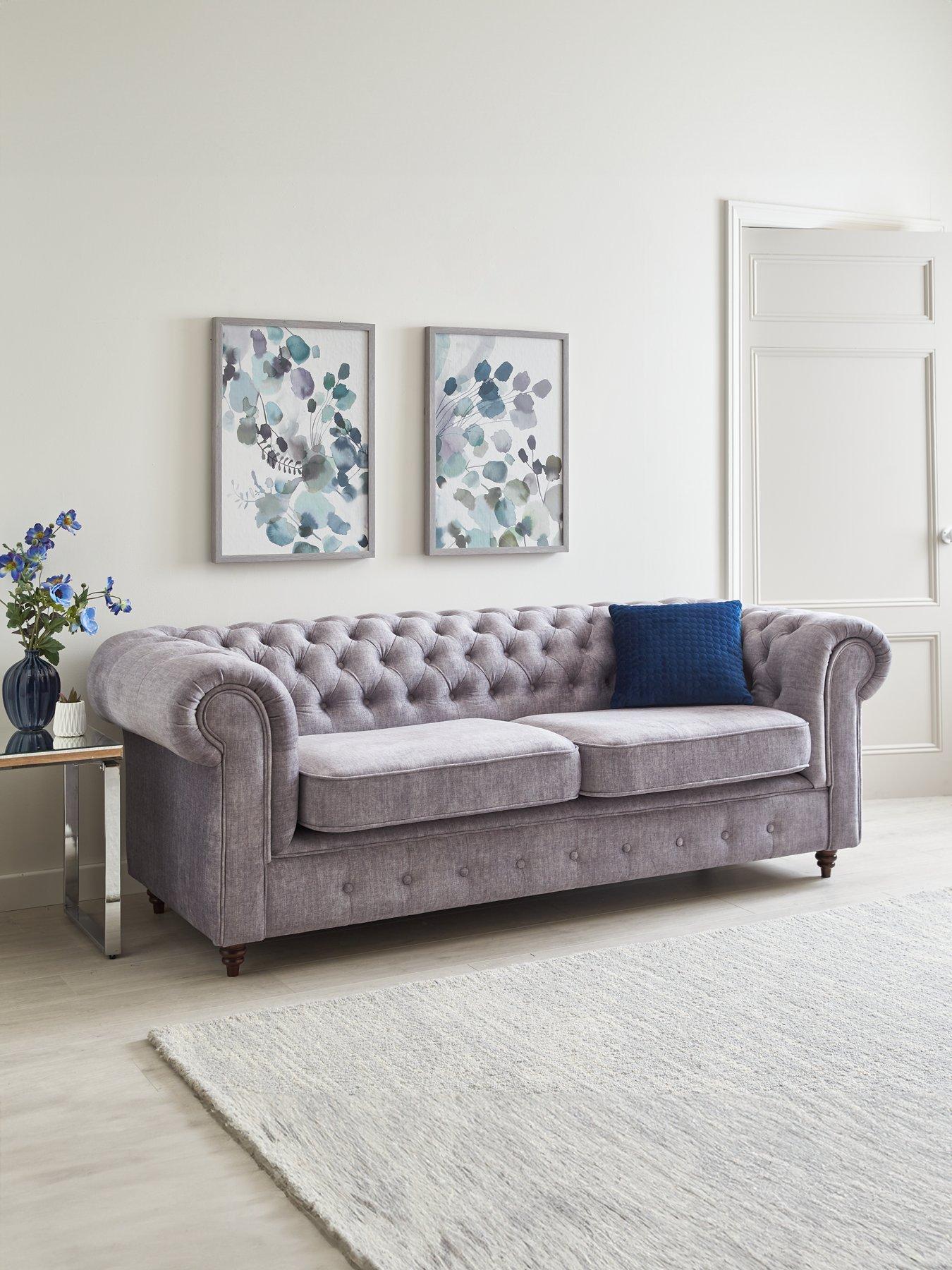 The Very Collection Laura Chesterfield Fabric 3 Seater Sofa - Grey - FSC® Certified