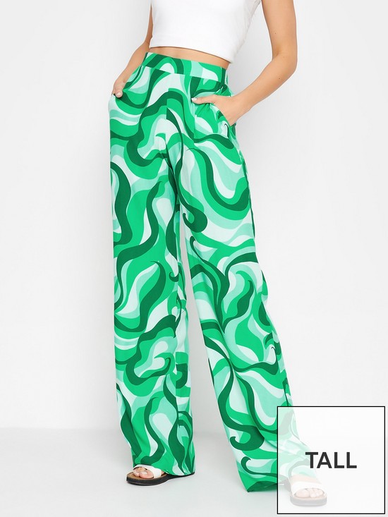 front image of long-tall-sally-swirl-wide-leg-trouser-green