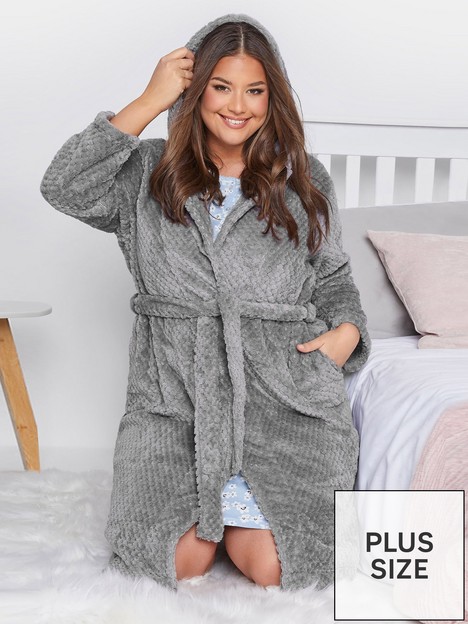 yours-clothing-honeycomb-hooded-robe-grey
