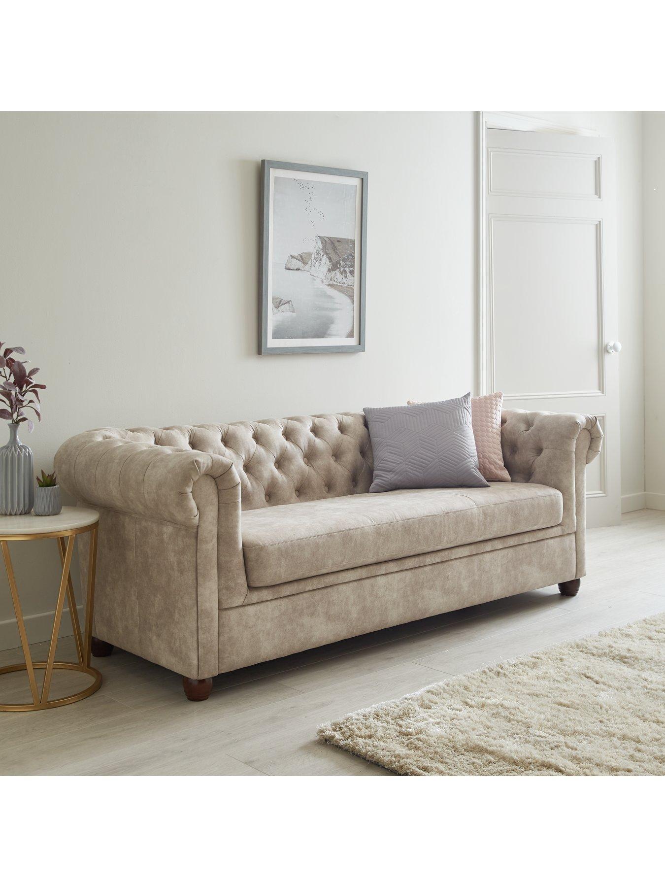 Image 1 of 6 of The Very Collection Chester&nbsp;Leather Look&nbsp;3 Seater Sofa - Pebble&nbsp;- FSC&reg; Certified