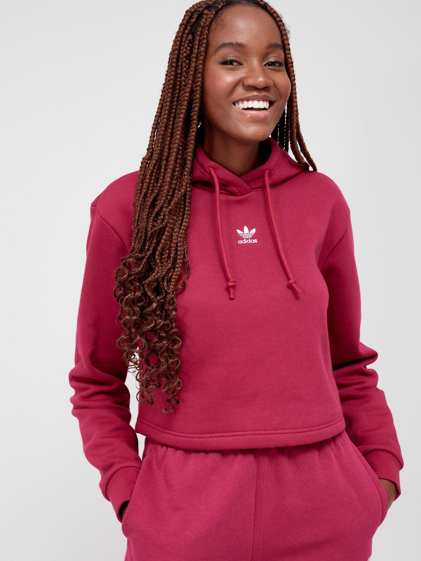 Adidas cropped hoodie burgundy sale