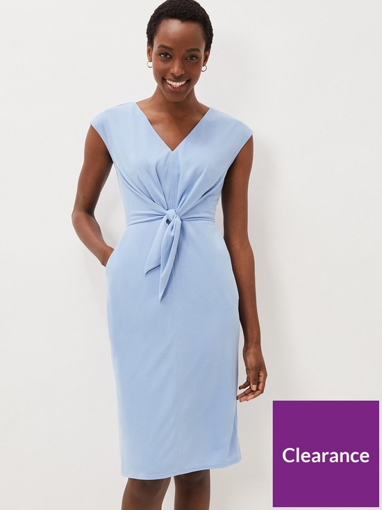 front image of phase-eight-adelaide-tie-front-dress-pale-blue