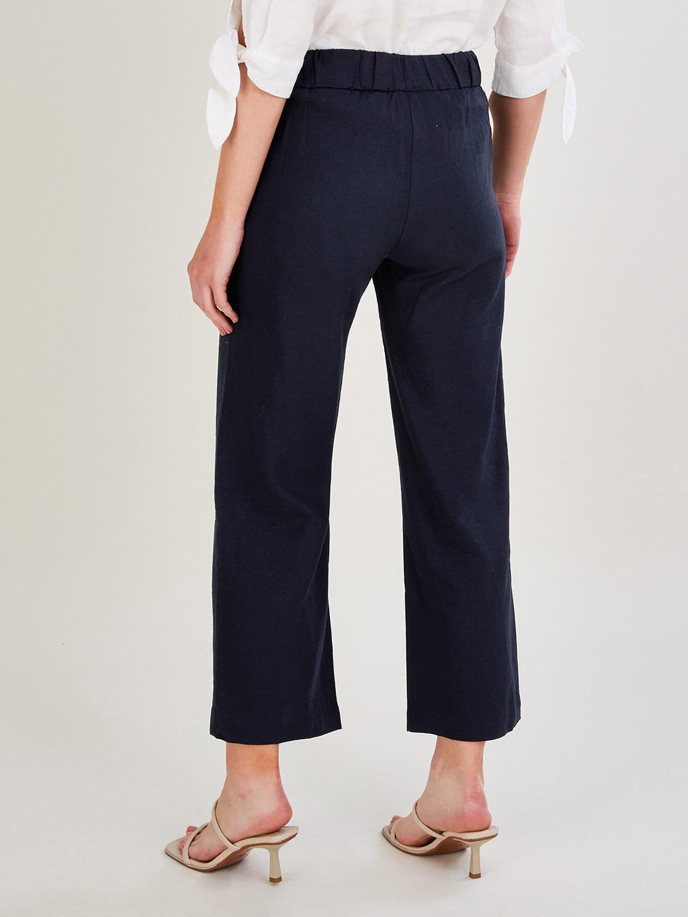 Monsoon Layla Linen Navy Shorter Length Trouser