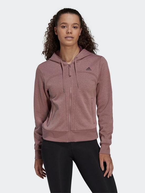 front image of adidas-hyperglam-full-zip-hoodie-brown