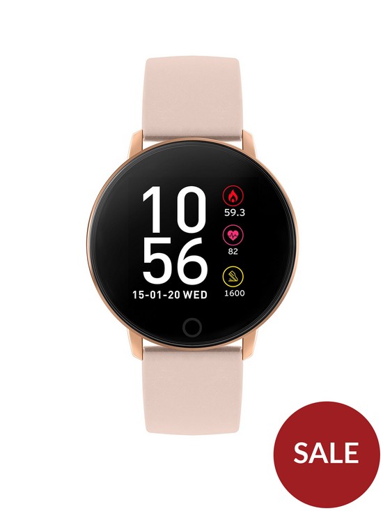 front image of reflex-active-series-5-smart-watch-with-heart-rate-monitor-colour-touch-screen-and-nude-pink-silicone-strap