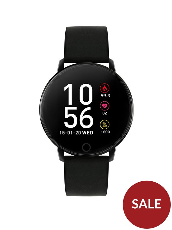 front image of reflex-active-series-5-smart-watch-with-heart-rate-monitor-colour-touch-screen-and-black-silicone-strap