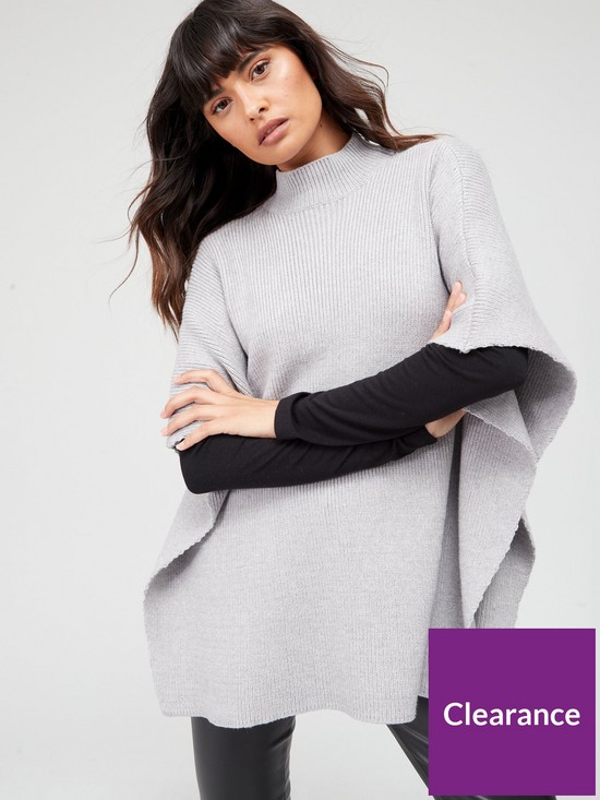 front image of v-by-very-ribbed-poncho-grey-marl