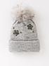  image of v-by-very-embellished-faux-fur-pom-beanie-light-grey-marl