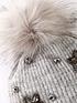  image of v-by-very-embellished-faux-fur-pom-beanie-light-grey-marl