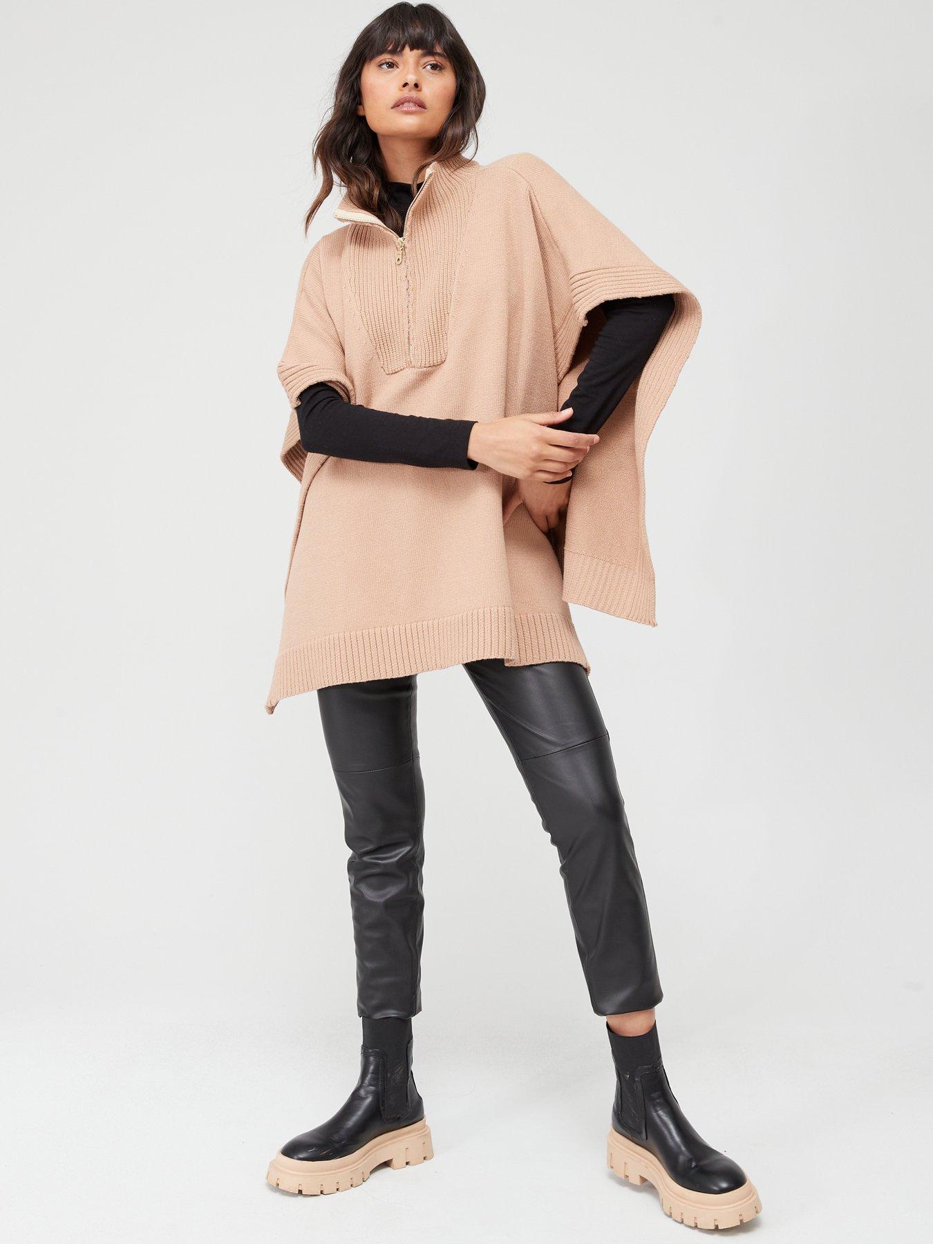V by Very Zip Front Knitted Poncho - Camel | littlewoods.com