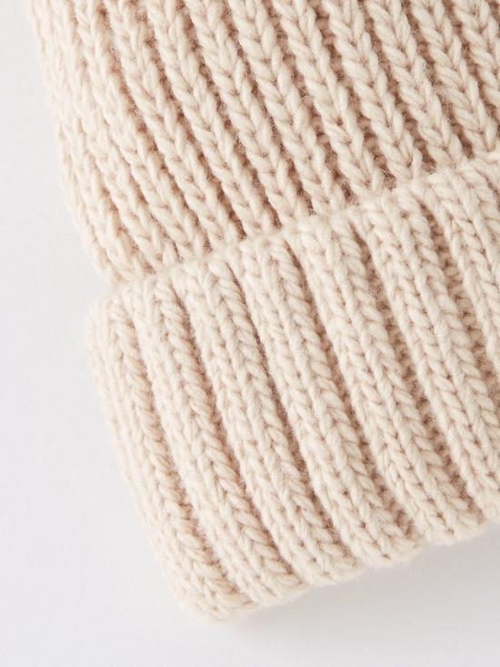 back image of everyday-rib-knit-beanie-with-faux-fur-pom-beige
