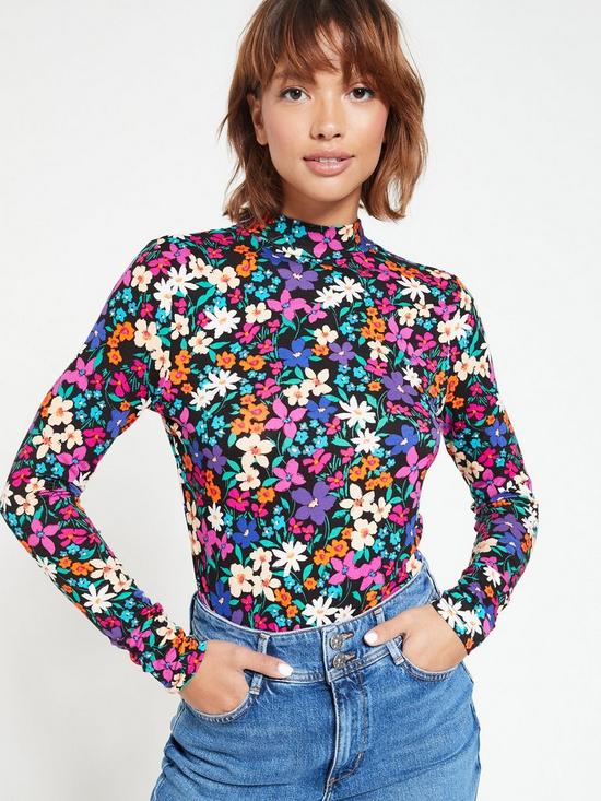 front image of everyday-turtle-neck-long-sleeve-top-floral