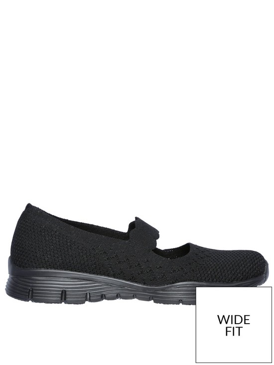 front image of skechers-seager-power-hitter-wide-fit-ballerina-shoes-black