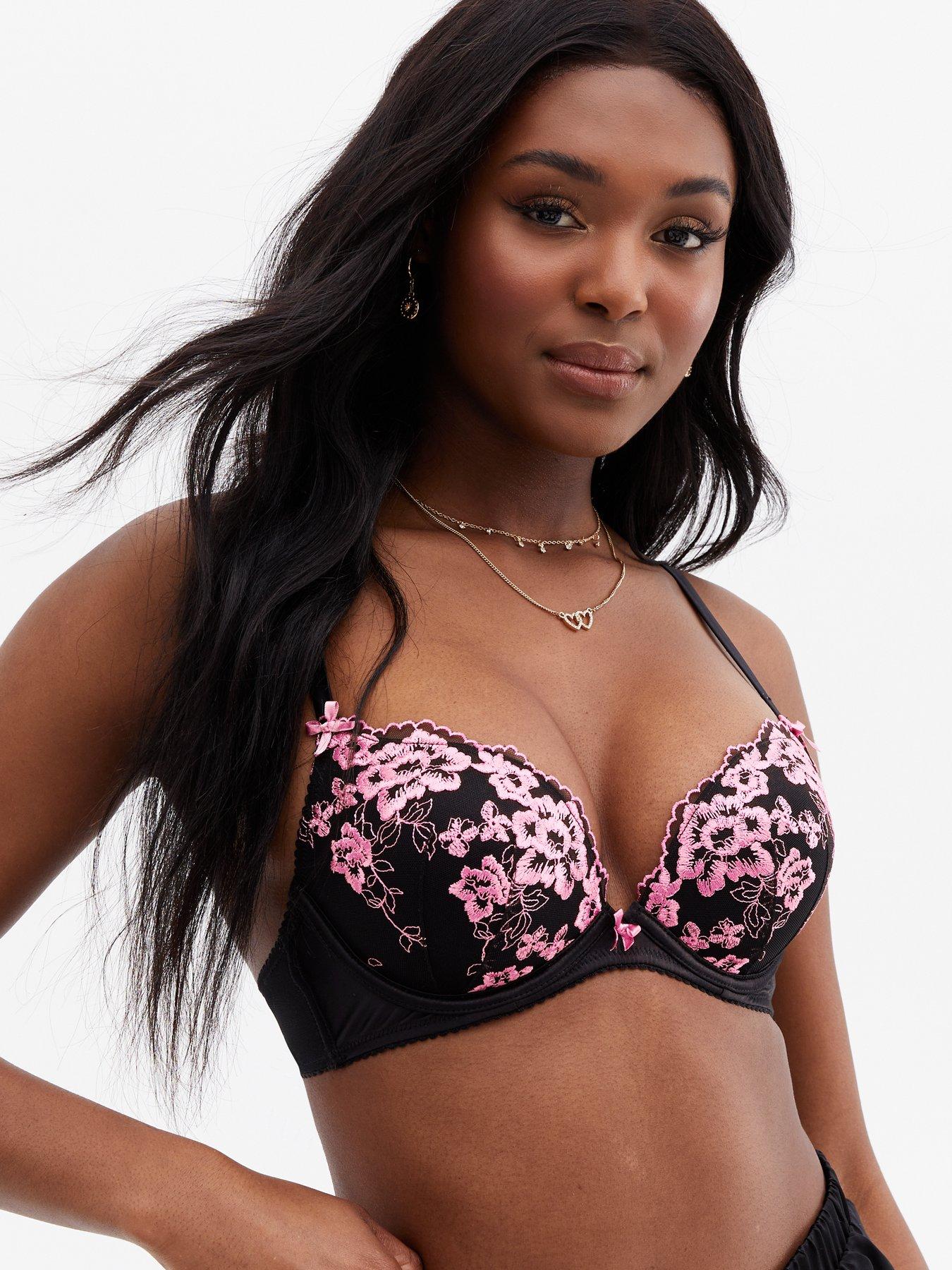 New Look Pink Felicity Embroidery Push Up Bra