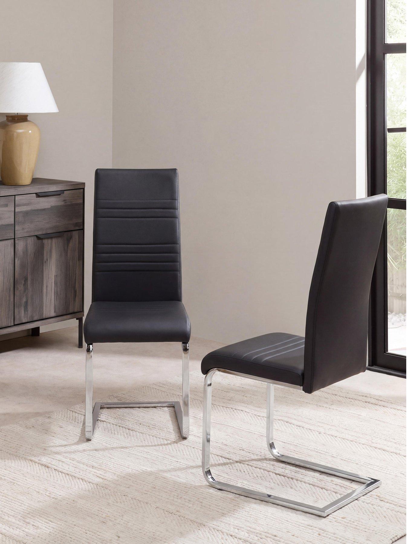 The Very Collection Pair of Jet Faux Leather Cantilever Dining Chairs - Black