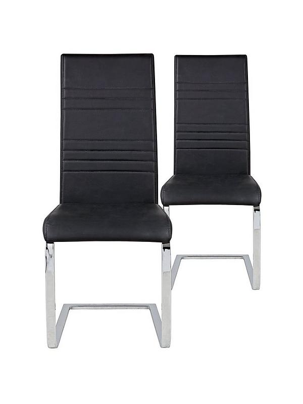 Pair Of Jet Faux Leather Cantilever, Real Leather Cantilever Dining Chair