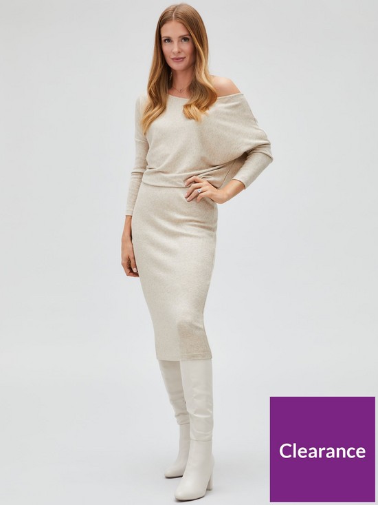 front image of millie-mackintosh-x-very-off-the-shoulder-textured-midi-dress-oatmeal