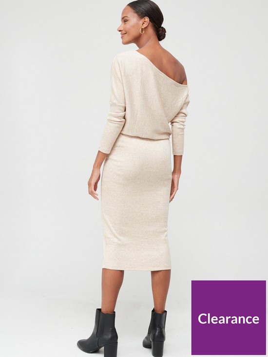stillFront image of millie-mackintosh-x-very-off-the-shoulder-textured-midi-dress-oatmeal