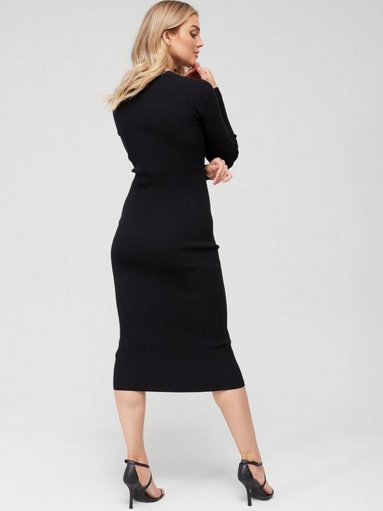 stillFront image of v-by-very-cut-out-contour-knit-midi-dress-black
