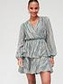  image of v-by-very-ladies-lurex-wrap-tiered-mini-dress-green