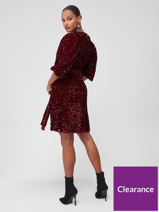 stillFront image of v-by-very-velvet-sequin-wrap-mini-dress-red