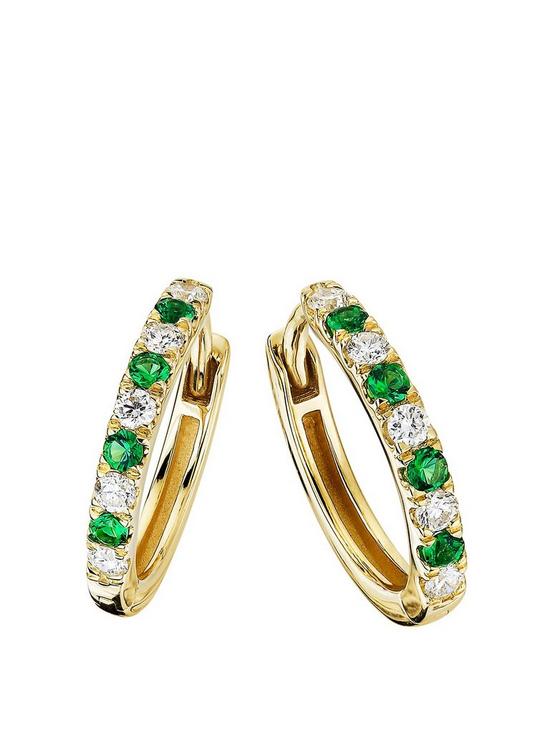 front image of created-brilliance-julia-created-brilliance-9ct-yellow-gold-created-emerald-018ct-lab-grown-diamond-hoop-earrings