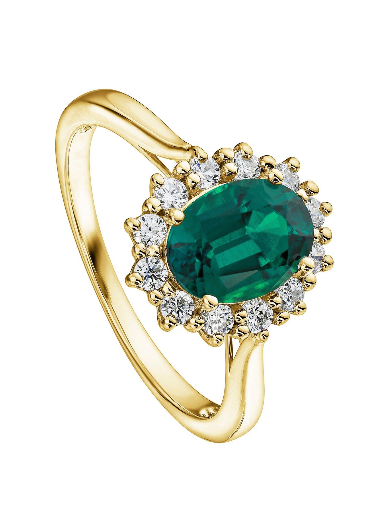 Created Brilliance Cate Created Brilliance 9ct Gold Created Emerald and 0.25ct Lab Grown Diamond Cluster Ring