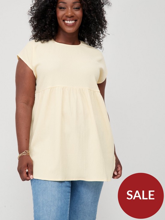 front image of v-by-very-curve-crinkle-cap-sleeve-top-lemon