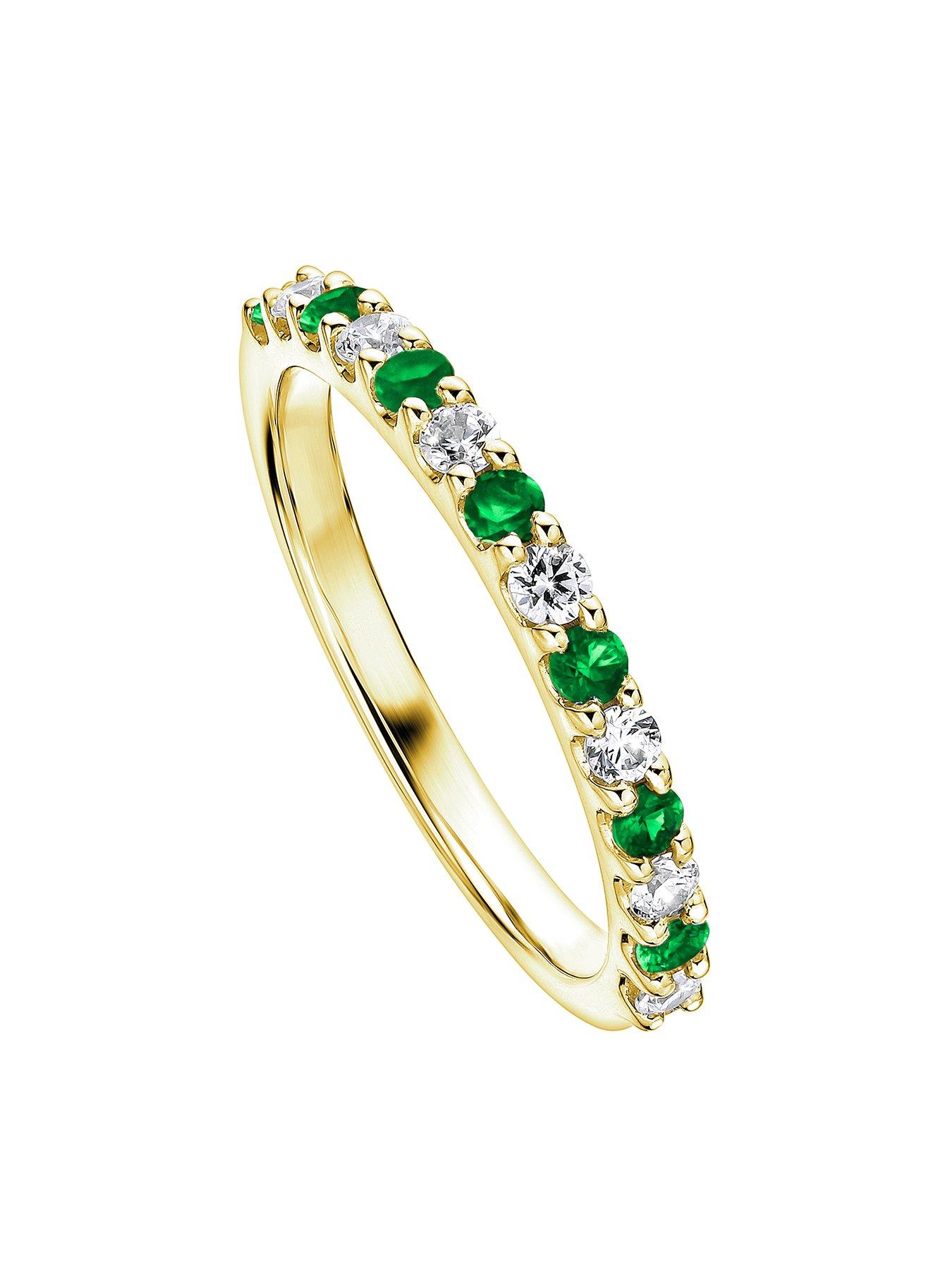 undefined Odette Created Brilliance 9ct Yellow Gold Created Emerald and 0.25ct Lab Grown Diamond Eternity Ring