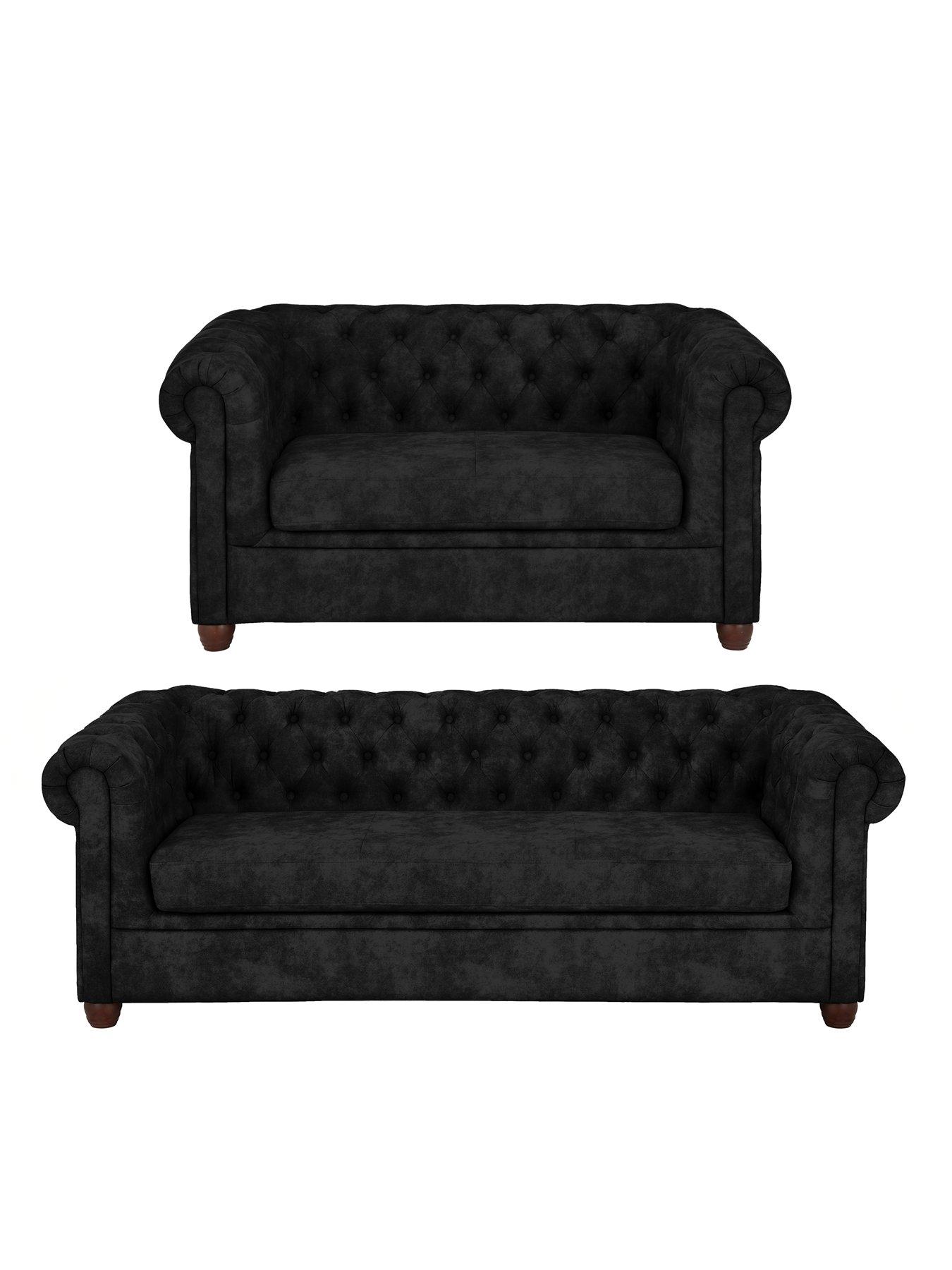 Image 1 of 6 of The Very Collection Chester Chesterfield&nbsp;Leather Look&nbsp;3 Seater + 2 Seater Sofa Set - Black&nbsp;(Buy and SAVE!)&nbsp;- FSC Certified