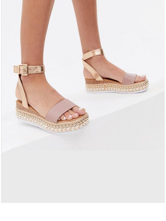 stillFront image of new-look-rose-gold-stud-espadrille-chunky-sandals