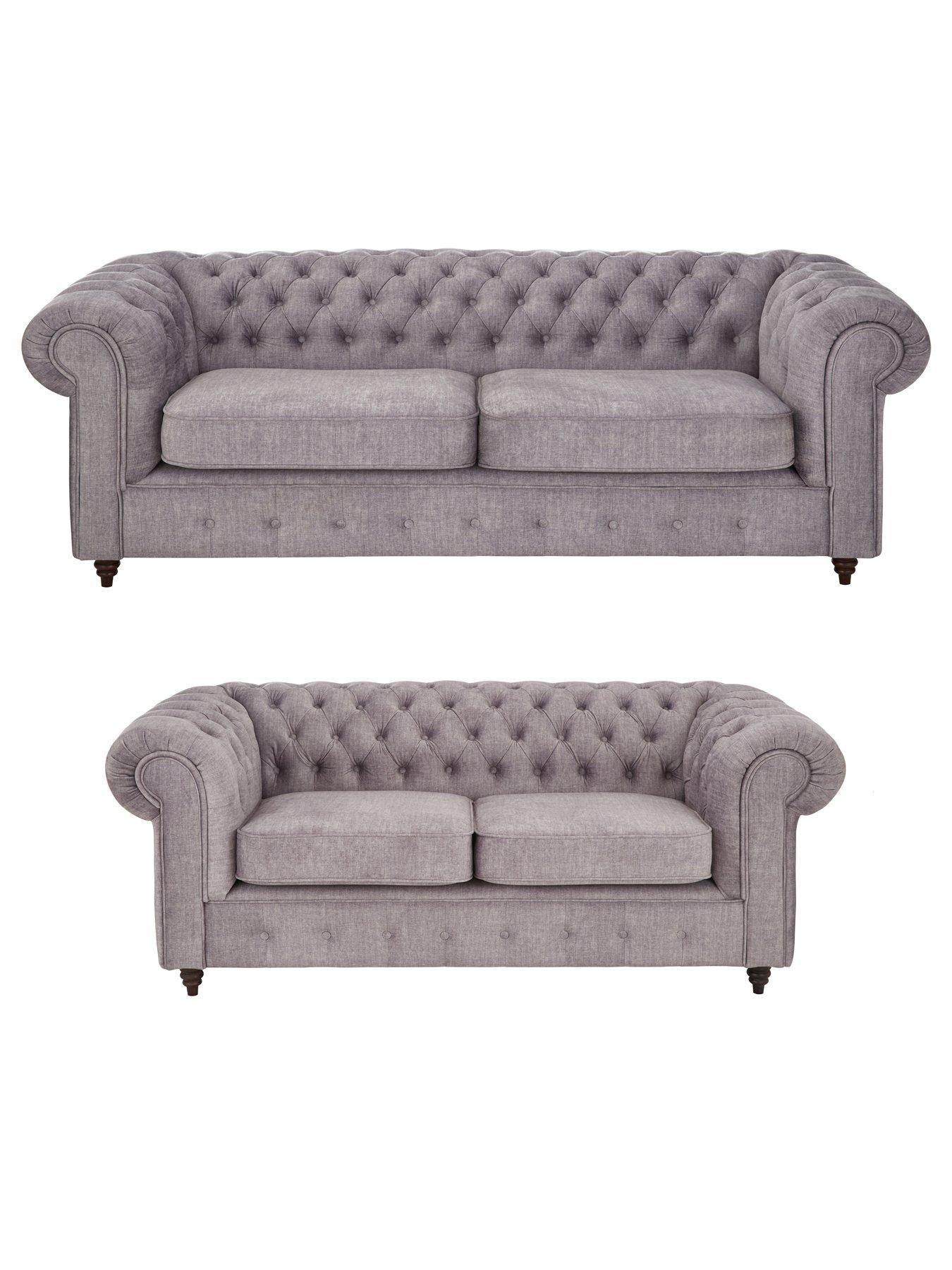 Very Home Laura Chesterfield Fabric 3 + 2 Sofa Set - Grey (Buy and SAVE!) - FSC Certified
