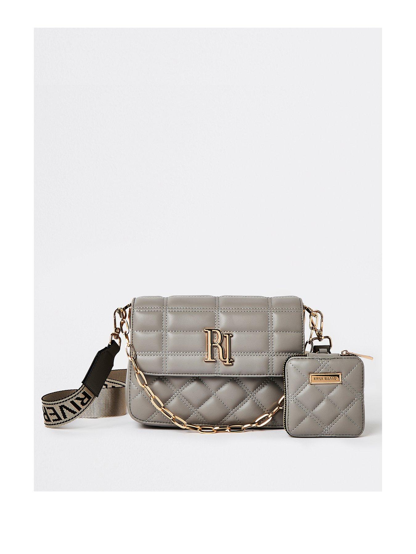 River Island quilted cross body bag with chain strap in white