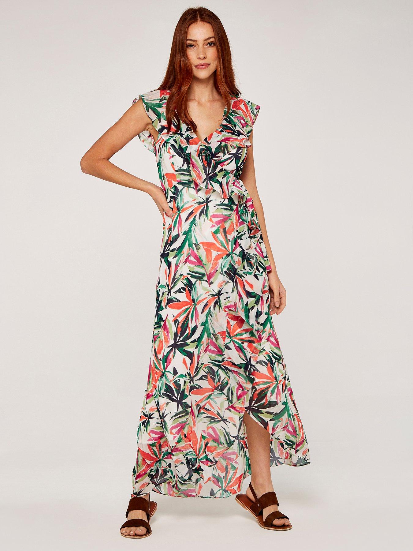 apricot tropical palm dress