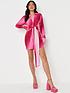  image of missguided-tie-waist-flare-sleeve-shirt-dress--nbsppink-ombrenbsp