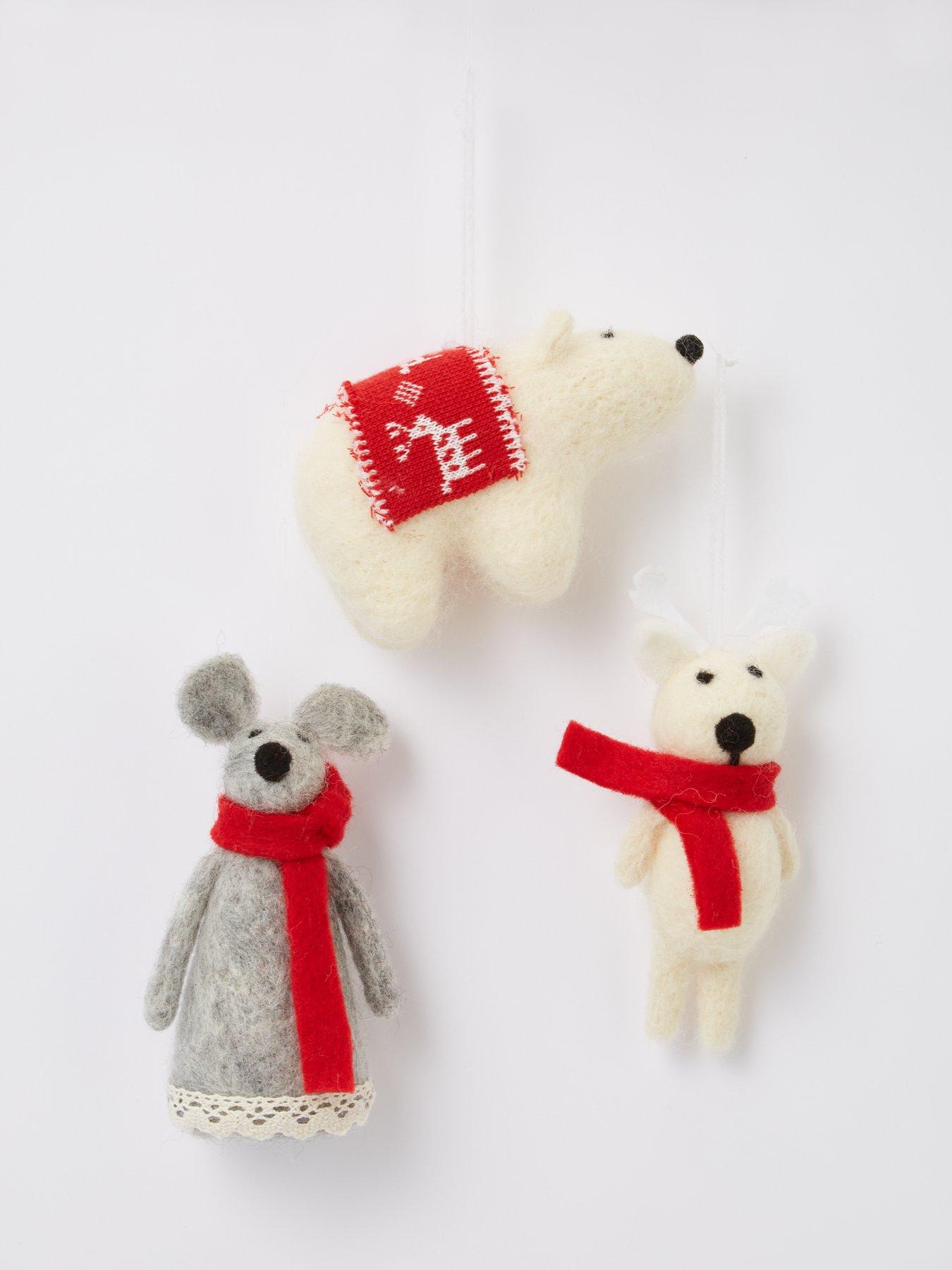 Set of 3 Felt Animal Christmas Tree Decorations
