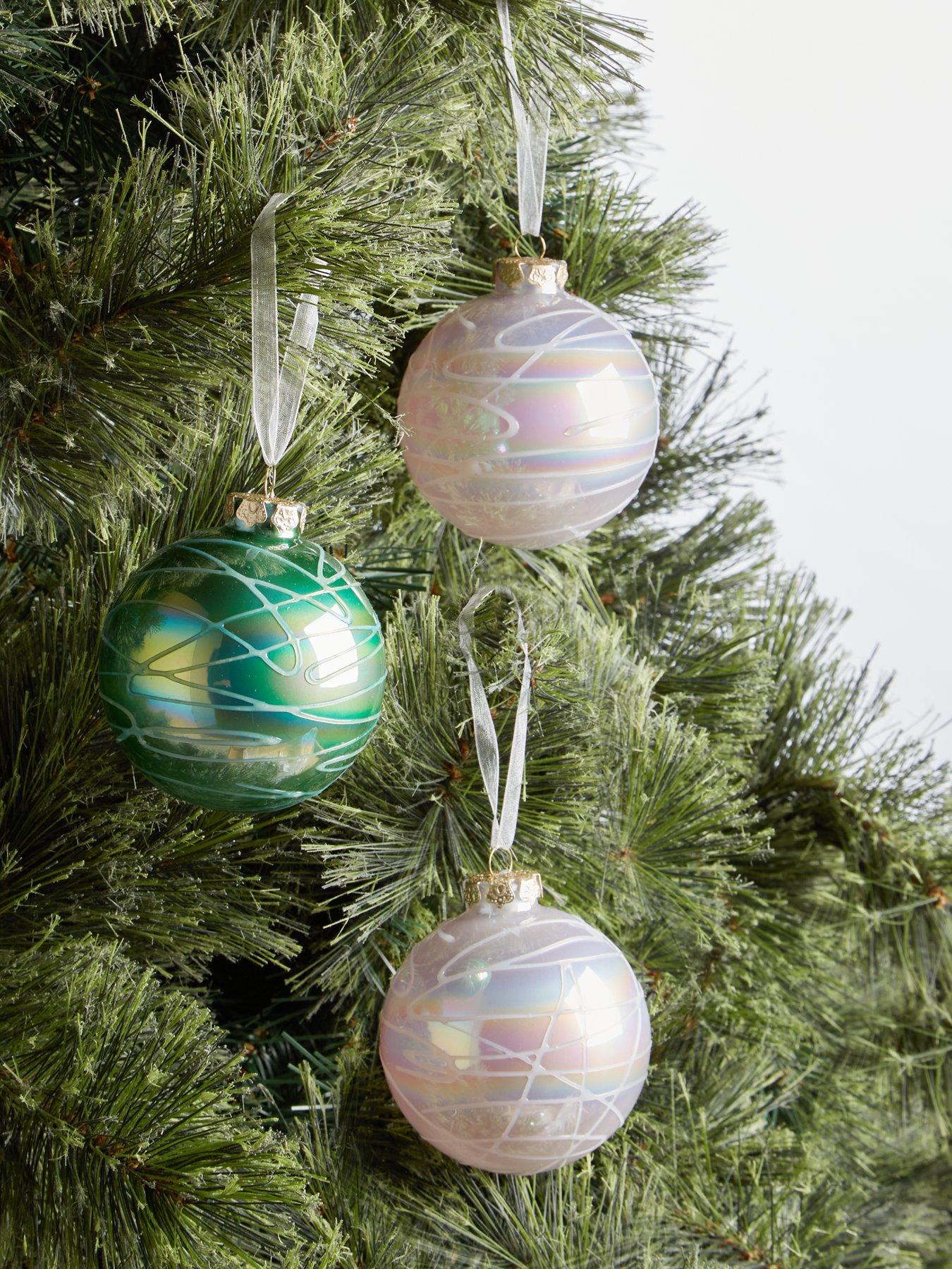 Set 6 Crackled Glass Christmas Tree Decorations