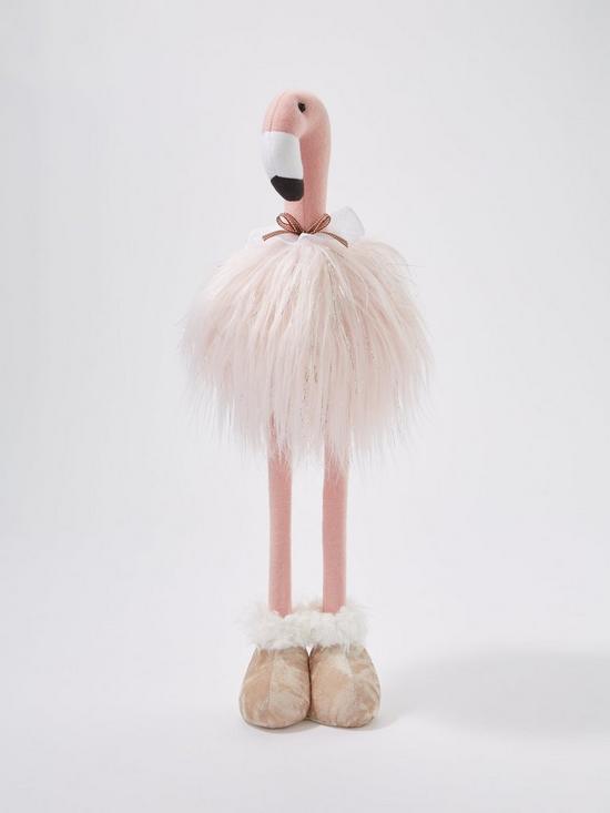stillFront image of fluffy-flamingo-with-extending-legs-christmas-decoration