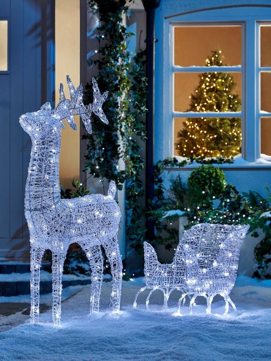 front image of very-home-largenbspacrylic-reindeer-and-sleigh-light-up-outdoor-christmas-decoration