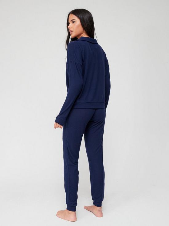 stillFront image of v-by-very-collar-top-and-jog-pant-lounge-set-navy