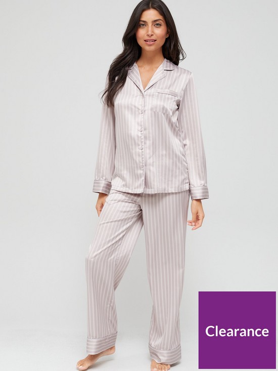 front image of v-by-very-satin-wide-leg-stripe-revere-pyjamasnbspset-multi