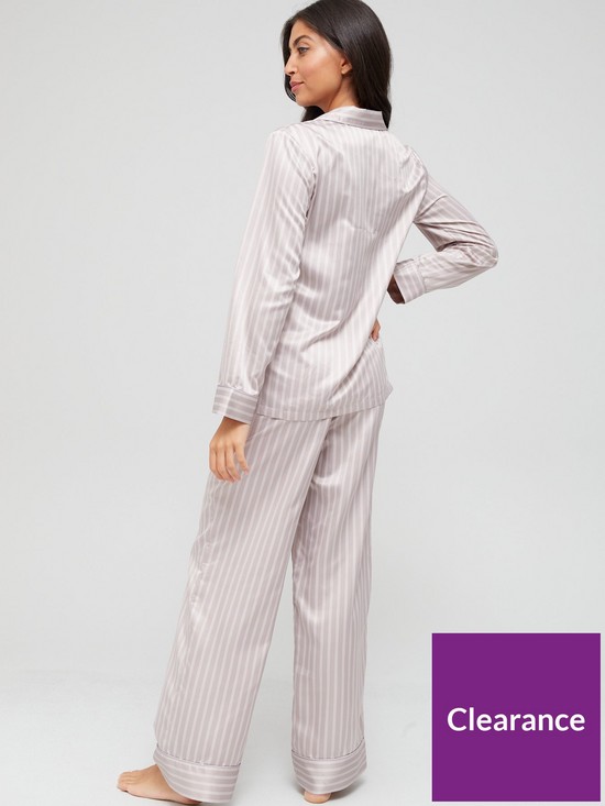 stillFront image of v-by-very-satin-wide-leg-stripe-revere-pyjamasnbspset-multi