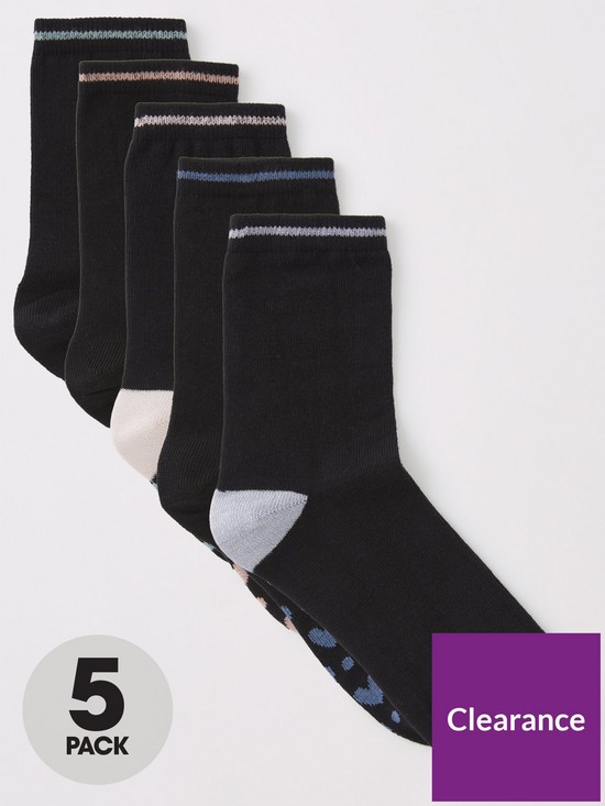 front image of everyday-contrast-print-ankle-socks-5-pack-black